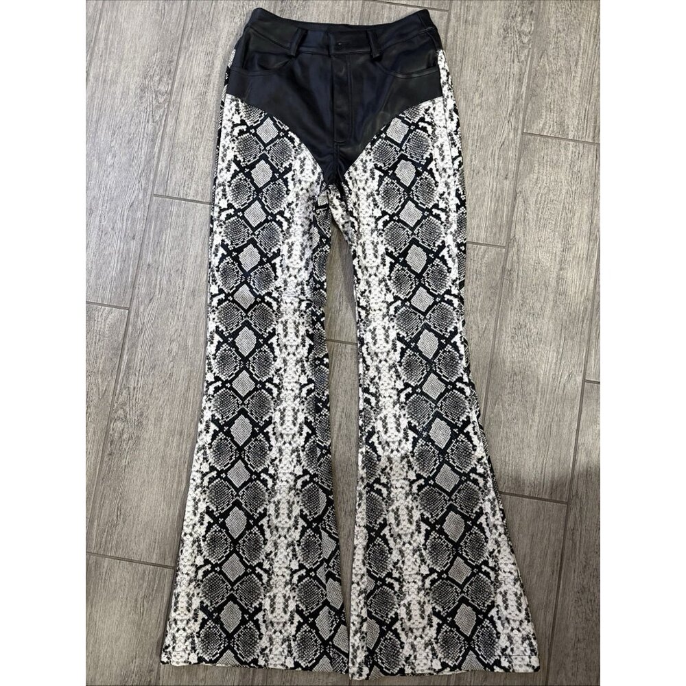 AKIRA Snakeskin black White Bootleg Leather Flare Pants- Small